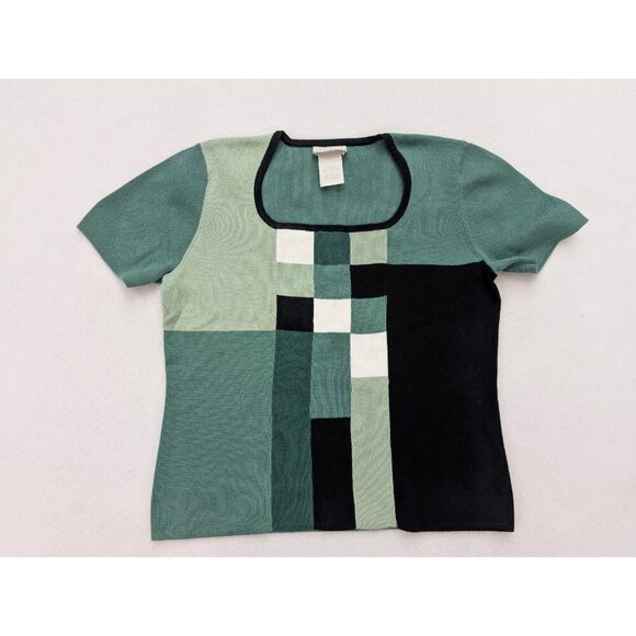 Designers Originals Women's Sweater Size L Green Colorblock Short Sleeve - Picture 2 of 11